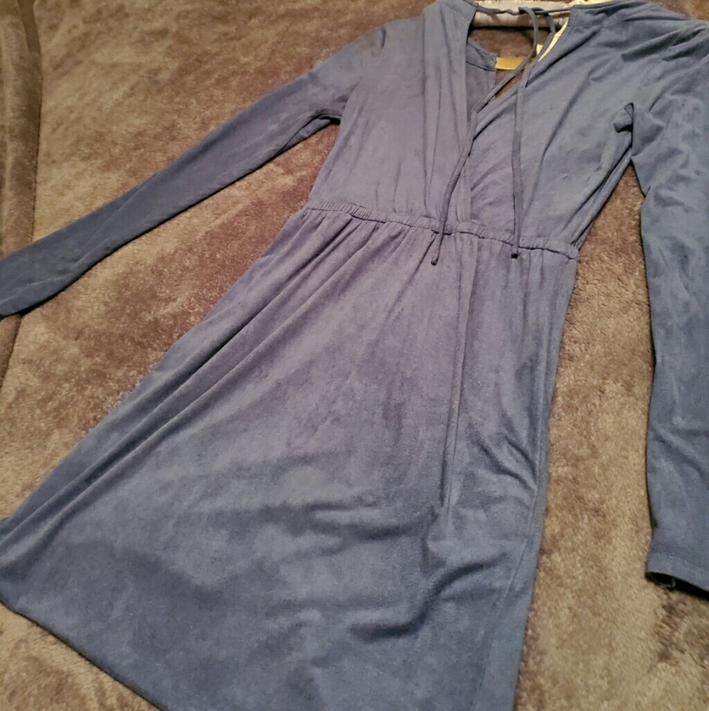 Blue suede BEBE wrap dress - Picture 2 of 4